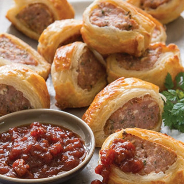 Homemade sausage rolls with Ballymaloe Original Sauce